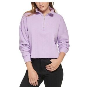 Calvin Klein Women's Waffle-Knit Half-Zip Top Size Medium Purple